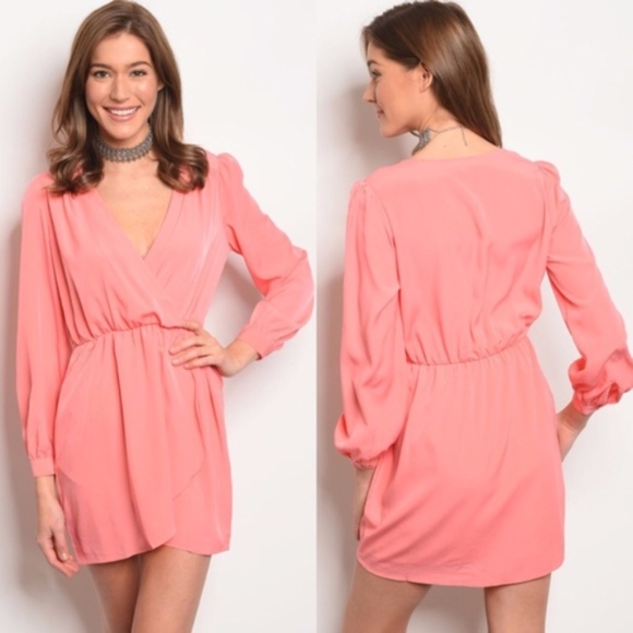 Honey Belle Dresses & Skirts - Long Sleeve Smock Waist Surplice Front Wrap Dress